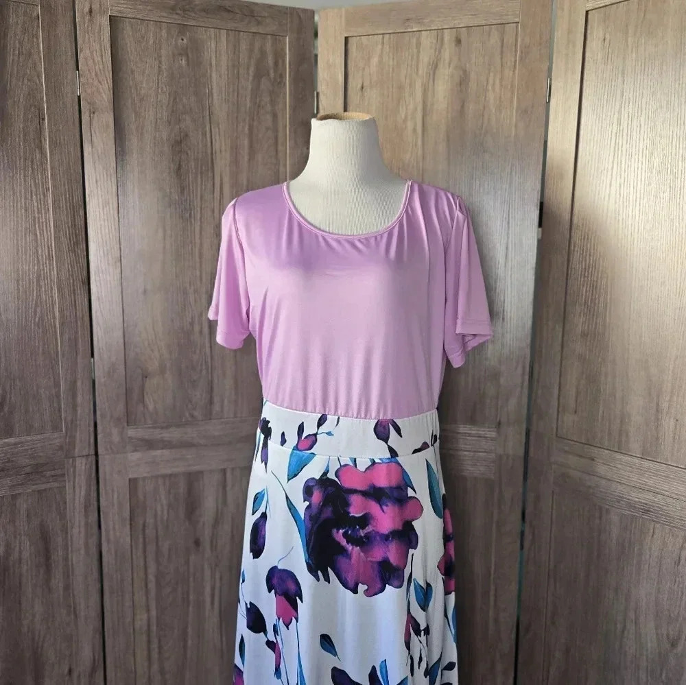 Women maxi pink flowers dress 3XL - Picture 5 of 12